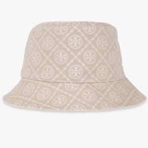 NWT Tory Burch Bucket Logo Tan White Hat